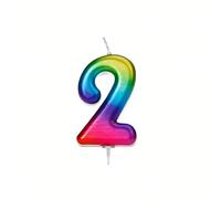 Anniversary House Colourful Rainbow Metallic Candle Number 2 Cake Candle for Birthday and Anniversary Decorations - Elegant Birthday Candle for Cake - Stylish Silver Number Candle Topper 7 cm