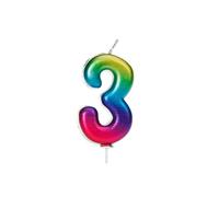 Anniversary House Colourful Rainbow Metallic Candle, Number 3, 3rd Birthday Cake Topper, 7 Centimeters, AHC06/3