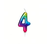 Anniversary House Colourful Rainbow Metallic Candle Number 4 Cake Candle for Birthday and Anniversary Decorations - Elegant Birthday Candle for Cake - Stylish Silver Number Candle Topper 7 cm