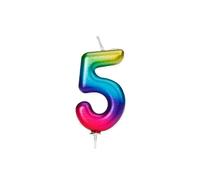 Anniversary House Colourful Rainbow Metallic Candle, Number 5, 5th Birthday Cake Topper, 7 Centimeters, AHC06/5