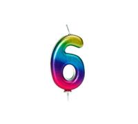 Anniversary House Colourful Rainbow Metallic Candle, Number 6, 6th Birthday Cake Topper, 7 Centimeters, AHC06/6
