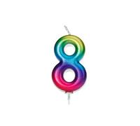 Anniversary House Colourful Rainbow Metallic Candle, Number 8, 8th Birthday Cake Topper, 7 Centimeters, AHC06/8