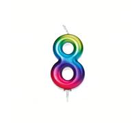 Anniversary House Colourful Rainbow Metallic Candle Number 8 Cake Candle for Birthday and Anniversary Decorations - Elegant Birthday Candle for Cake - Stylish Silver Number Candle Topper 7 cm