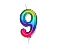 Anniversary House Colourful Rainbow Metallic Candle, Number 9, 9th Birthday Cake Topper, 7 Centimeters, AHC06/9