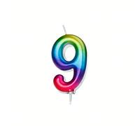 Anniversary House Colourful Rainbow Metallic Candle Number 9 Cake Candle for Birthday and Anniversary Decorations - Elegant Birthday Candle for Cake - Stylish Silver Number Candle Topper 7 cm