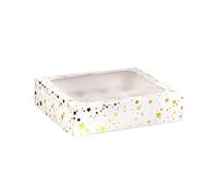 Anniversary House Cupcake Box with Window and Removable 12 Hole Insert, Gold Star Foil Print, Easy Assembly, 7.5 x 25 x 31 CM, J106