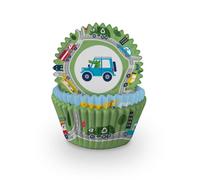 Anniversary House Cupcake Cases - 60 Transport Cupcake Cases for Baking - Transportation Baking Cups in Heavy Duty Greaseproof Paper for Birthday, Cars, Trucks, Buses, Vehicles, Diggers, J224