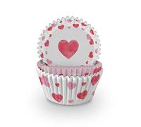 Anniversary House Cupcake Cases - Greaseproof Paper Baking Cups, White and Pink Hearts, Standard Size for Cupcakes and Fairy Cakes, 75 Pack