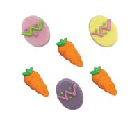 Anniversary House Easter Eggs and Carrots Sugar craft Toppers - Edible Cake Decorations for Easter Celebrations Includes carrots and Easter egg designs - Pack of 6