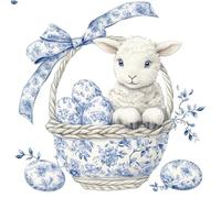 Anniversary House Easter Lamb in Blue and White Basket Lunch Napkins 3 ply Perfect for Easter and or Spring Celebrations PJ385208