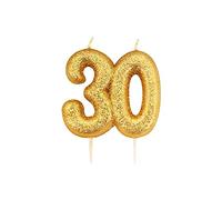 Anniversary House Elegant Gold Glitter 30th Birthday Candle - Premium Wax Number 30 Cake Topper for Anniversary, Party Decor & Milestone Celebrations - Shiny Metallic Sparkle Finish, 7cm Large