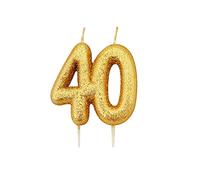 Anniversary House Elegant Gold Glitter 40th Birthday Candle - Premium Wax Number 40 Cake Topper for Anniversary, Party Decor & Milestone Celebrations - Shiny Metallic Sparkle Finish, 7cm Large