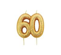 Anniversary House Elegant Gold Glitter 40th Birthday Candle - Premium Wax Number 60 Cake Topper for Anniversary, Party Decor & Milestone Celebrations - Shiny Metallic Sparkle Finish, 7cm Large