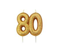 Anniversary House Elegant Gold Glitter 80th Birthday Candle - Premium Wax Number 80 Cake Topper for Anniversary, Party Decor & Milestone Celebrations - Shiny Metallic Sparkle Finish, 7cm Large