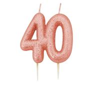 Anniversary House Elegant Rose Gold Glitter 40th Birthday Candle - Premium Wax Number 40 Cake Topper for Anniversary, Party Decor & Milestone Celebrations - Shiny Metallic Sparkle Finish, 7cm Large