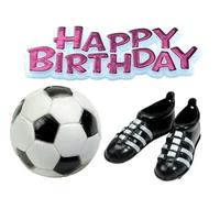 Anniversary House Football Cake Decorations, Football Cake Topper, Football Birthday Decorations, Cake Decorations for Men, Football, Boots & Pink Happy Birthday Motto, Pack of 4, BU315