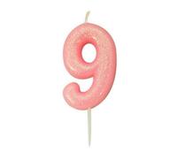 Anniversary House Glitter 9Th Birthday Pick Candle Pink (One Size)