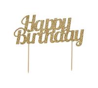 Anniversary House Gold Glitter Happy Birthday Cake Topper, 18 x 15 CM, Birthday Cake Decorations, Sturdy Paper, J088