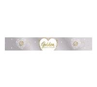 Anniversary House Golden 50th Anniversary Foil Banner |Golden and Silver Print Happy 50th Anniversary | Golden Anniversary Party Decorations | 9ft Foil Banner| J056