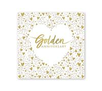 Anniversary House Golden 50th Anniversary Lunch Napkins | Pack of 16 | 3 ply | 33 x 33cm | Foil Stamped | Table Decoration, Golden Anniversary Decoration, Disposable Party Serviettes Napkins, J044