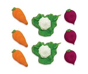 Anniversary House Hand-made Vegetable Patch Edible Sugarcraft Cake Toppers | Carrot, Cauliflower, Radish | 2-3cm each | SF611, Green, Orange, Violet