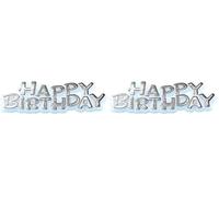 Anniversary House Happy Birthday Motto Cake Topper Silver,6.5cm (2.6") (Pack of 2)