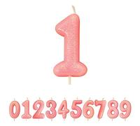 Anniversary House Metallic Colourful Pink Glitter Number 1 Cake Candle for Birthday and Anniversary Decorations - Elegant Birthday Candle for Cake - Stylish Silver Number Candle Topper 7 cm