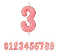 Anniversary House Metallic Colourful Pink Glitter Number 3 Cake Candle for Birthday and Anniversary Decorations - Elegant Birthday Candle for Cake - Stylish Silver Number Candle Topper 7 cm