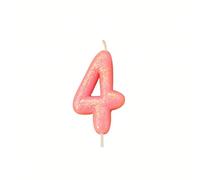 Anniversary House Metallic Colourful Pink Glitter Number 4 Cake Candle for Birthday and Anniversary Decorations - Elegant Birthday Candle for Cake - Stylish Silver Number Candle Topper 7 cm