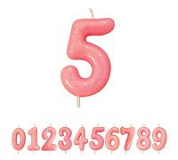 Anniversary House Metallic Colourful Pink Glitter Number 5 Cake Candle for Birthday and Anniversary Decorations - Elegant Birthday Candle for Cake - Stylish Silver Number Candle Topper 7 cm