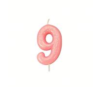 Anniversary House Metallic Colourful Pink Glitter Number 9 Cake Candle for Birthday and Anniversary Decorations - Elegant Birthday Candle for Cake - Stylish Silver Number Candle Topper 7 cm