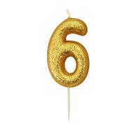 Anniversary House Metallic Glitter 6Th Birthday Candle Gold (One Size)