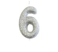 Anniversary House Metallic Glitter 6Th Birthday Pick Candle Silver (One Size)