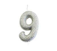 Anniversary House Metallic Glitter 9Th Birthday Pick Candle Silver (One Size)