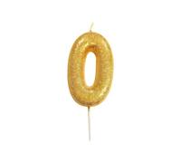 Anniversary House Metallic Gold Glitter Candle, Number 0, Birthday Cake Topper, 7 Centimeters, AHC90/0