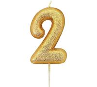 Anniversary House Metallic Gold Glitter Candle, Number 2, 2nd Birthday Cake Topper, 7 Centimeters, AHC90/2