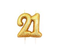 Anniversary House Metallic Gold Glitter Candle, Number 21, 21st Birthday Cake Topper, 7 Centimeters, AHC204AMZ