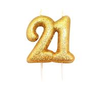 Anniversary House Metallic Gold Glitter Candle, Number 21, 21st Birthday Cake Topper, 7 Centimeters, AHC204