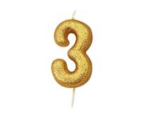 Anniversary House Metallic Gold Glitter Candle, Number 3, 3rd Birthday Cake Topper, 7 Centimeters, AHC90/3