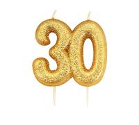 Anniversary House Metallic Gold Glitter Candle, Number 30, 30th Birthday Cake Topper, 7 Centimeters, AHC205AMZ
