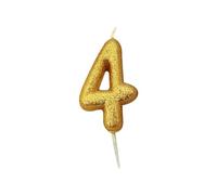 Anniversary House Metallic Gold Glitter Candle, Number 4, 4th Birthday Cake Topper, 7 Centimeters, AHC90/4