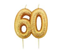 Anniversary House Metallic Gold Glitter Candle, Number 60, 60th Birthday Cake Topper, 7 Centimeters, AHC208