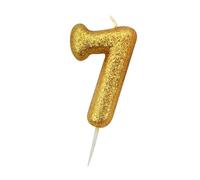 Anniversary House Metallic Gold Glitter Candle, Number 7, 7th Birthday Cake Topper, 7 Centimeters, AHC90/7