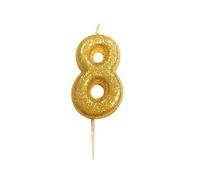Anniversary House Metallic Gold Glitter Candle, Number 8, 8th Birthday Cake Topper, 7 Centimeters, AHC90/8