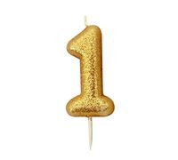 Anniversary House Metallic Gold Glitter Number 1 Cake Candle for Birthday and Anniversary Decorations - Elegant Birthday Candle for Cake - Stylish Gold Number Candle Topper 7 cm