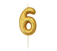 Anniversary House Metallic Gold Glitter Number 6 Cake Candle for Birthday and Anniversary Decorations - Elegant Birthday Candle for Cake - Stylish Gold Number Candle Topper 7 cm