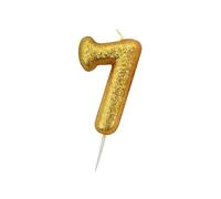 Anniversary House Metallic Gold Glitter Number 7 Cake Candle for Birthday and Anniversary Decorations - Elegant Birthday Candle for Cake - Stylish Gold Number Candle Topper 7 cm