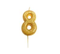Anniversary House Metallic Gold Glitter Number 8 Cake Candle for Birthday and Anniversary Decorations - Elegant Birthday Candle for Cake - Stylish Gold Number Candle Topper 7 cm