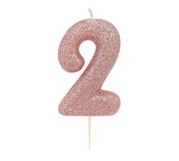 Anniversary House Metallic Rose Gold Glitter Candle, Number 2, 2nd Birthday Cake Topper, 7 Centimeters, AHC50/2