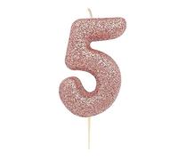 Anniversary House Metallic Rose Gold Glitter Candle, Number 5, 5th Birthday Cake Topper, 7 Centimeters, AHC50/5